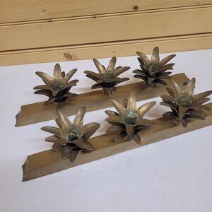 Brass Pineapple Set 2 Candlestick Vtg India Patina Pinecone Wax Residue 14 in